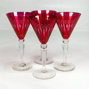 Juego de 4 Copas de Cristal Tallado Rojo 17 cm - imagen 1