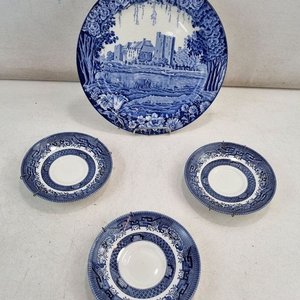 Juego Vajilla Churchill Cerámica Inglesa: Plato Castillo y 3 Cuencos "Willow" - imagen 2