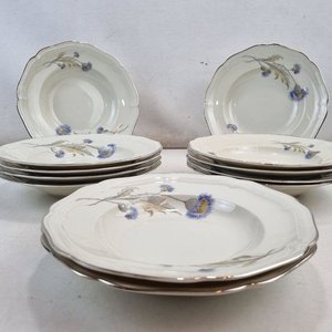 Set de 12 Platos Hondos Hutschenreuther Selb Bavaria Weimar con Cardos Azules - imagen 4