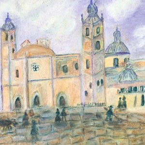Cuadro al óleo sobre fibra: Catedral, firmado por Nilda Poppolo - imagen 2