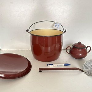 Olla Esmaltada Marrón con Tapa, Azucarero y Espumadera - imagen 2