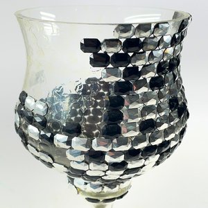 Par de Copones Hialinos Decorados con Cristales Negros y Plateados - imagen 3
