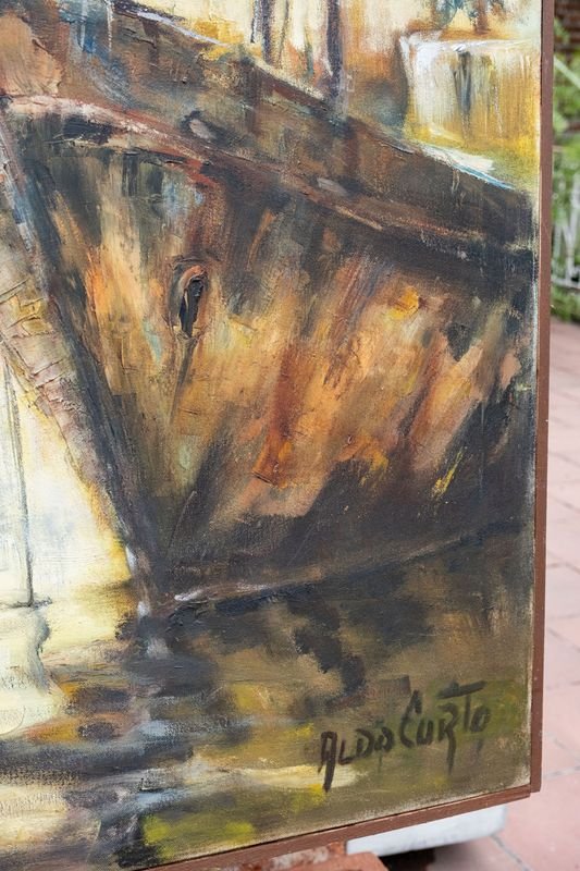 Pintura al óleo "Puerto Viejo" de Aldo Curto, 150x100 cm