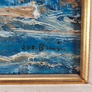 Oleo sobre Fibra "Paisaje Fluvial" Firmado J. de Brum con Marco Azul - imagen 5