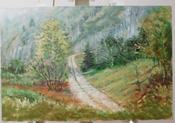 Pintura al Óleo "Valle en los Alpes" por Aldo Curto