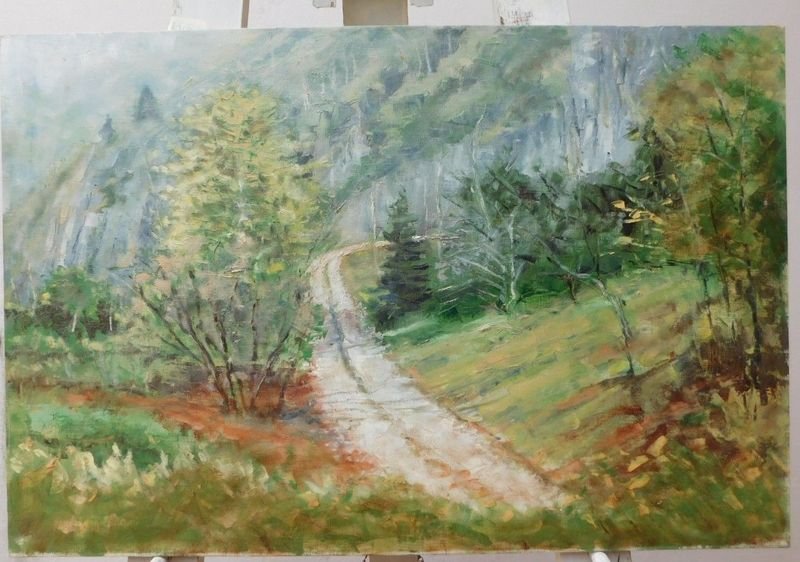 Pintura al Óleo "Valle en los Alpes" por Aldo Curto