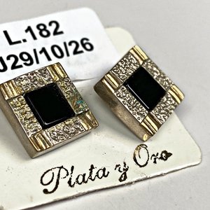 Par de Caravanas de Plata con Piedras Negras - imagen 3