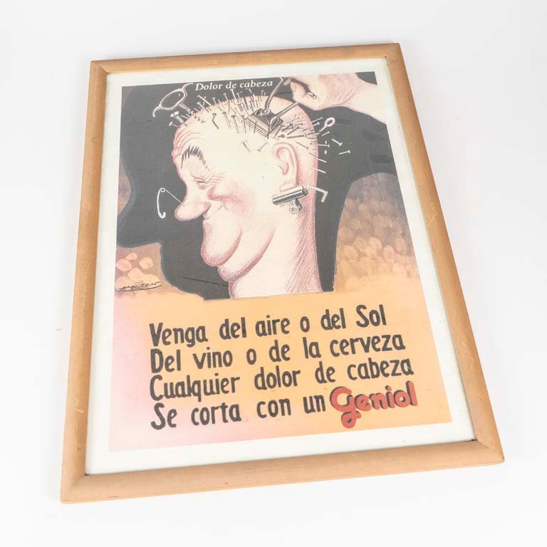 Lote siguiente: Afiche publicitario de analgesicos Geniol enmarcado