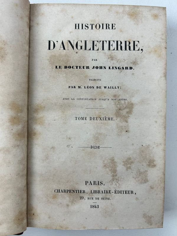 Colección de 6 tomos de la Histoire d'Angleterre de Lingard - imagen 3