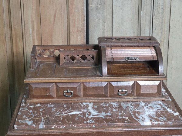 Organizador de Escritorio Vintage de Madera Tallada con Cajones y Persiana Enrollable - imagen 1