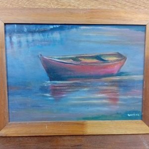 Cuadro "Bote" Pintura sobre Vidrio con Marco de Madera - imagen 1