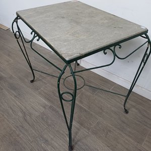 Mesa de Jardín Antigua Hierro y Mármol Restaurada - imagen 3