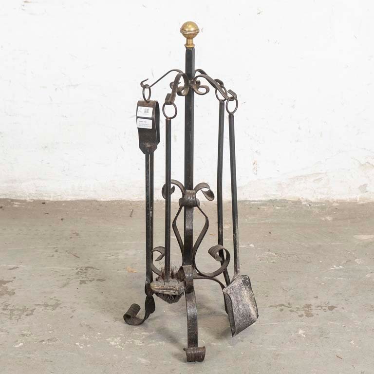 Juego de Atizadores de Hierro Forjado con Soporte y Bola Dorada
