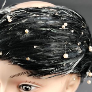 Antiguo Tocado de Plumas Negras con Perlas para Eventos Nocturnos - imagen 7