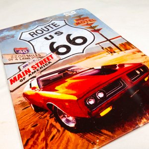 Chapa Decorativa Rectangular "Route 66" con Coche Clásico Rojo - imagen 3