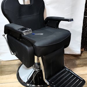 Sillón de Barbero Negro Tapizado en Eco Cuero, Reclinable y Regulable - imagen 3