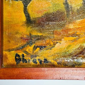 Cuadro al óleo: Paisaje Campestre con Rancho y Árboles, Firmado - imagen 2