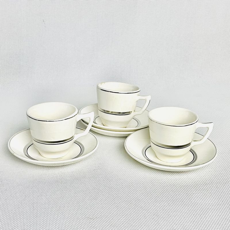 9 piezas Lozur para café antiguas con filetes plateados - imagen 3