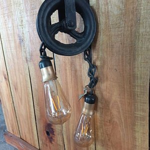 Colgante Rústico de 2 Lámparas con Polea Industrial - imagen 3