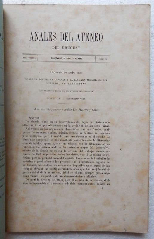 Revista Anales Del Ateneo Del Uruguay, Año II - Tomo III - Octubre, 5 de 1882 - Número 14 - imagen 2