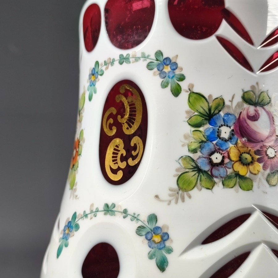 Botellón de cristal de Bohemia esmaltado con diseños tallados y florales pintados a mano - imagen 7