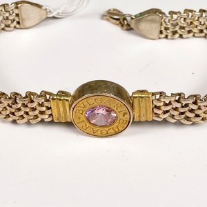 Pulsera de Plata con Piedra Rosa y Detalle Bulgari - imagen 3