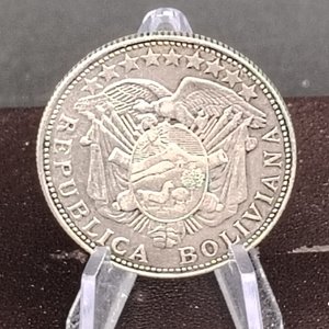 Moneda Boliviana 50 Centavos 1900 Plata - Ceca Santiago Chile - imagen 2
