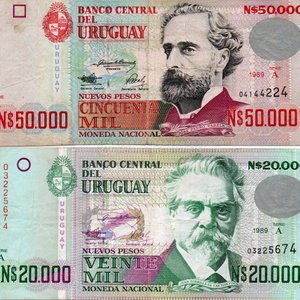 Billetes Uruguayos: 5, 10, 20, 50 y 50.000 Pesos Uruguayos - imagen 2