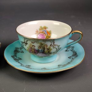 Par de Tazas de Té con Platillos en Porcelana Alemana Vintage - imagen 3