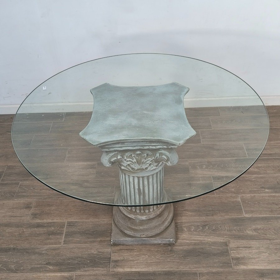 Mesa de comedor con tapa redonda de vidrio y pie columna - imagen 9