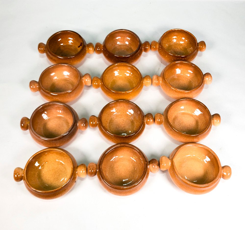 Lote de 9 Compoteras de Cerámica Marrón y Ocre
