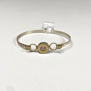 Pulsera Rígida de Plata con Piedra Rosa y Detalles Dorados - imagen 2