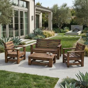 Lote anterior: Juego de Muebles de Exterior en Madera: Mesa Ratona y Tres Bancos
