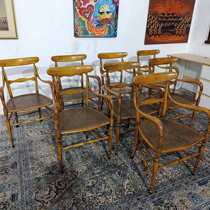 Butacas Italianas "Campanino" de Madera con Asiento de Esterilla y Almohadón