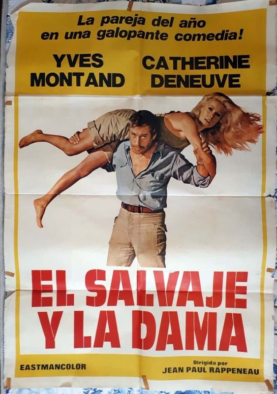 Poster Original "El Salvaje y la Dama" (1975) con Yves Montand y Catherine Deneuve