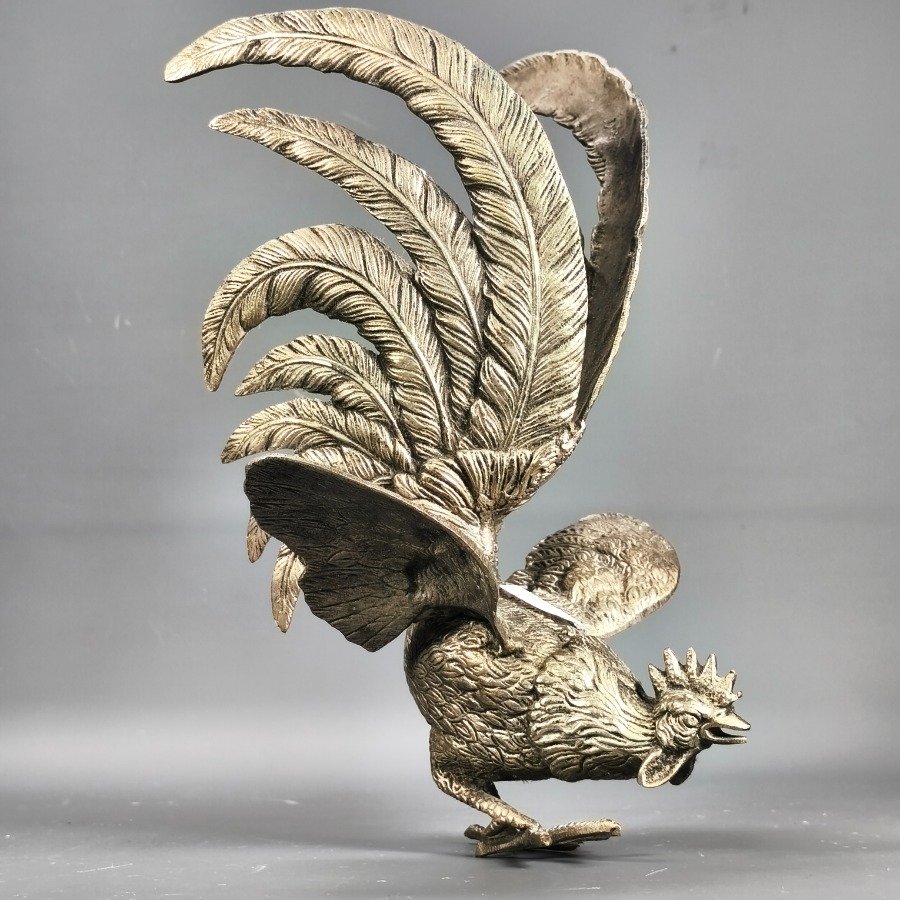 Estatuas de gallos de bronce plateado para decoración - imagen 8