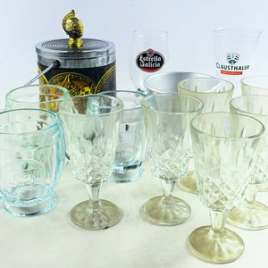 Juego de 13 piezas: Hielera vintage y copas de cristal prensado para cerveza - imagen 3