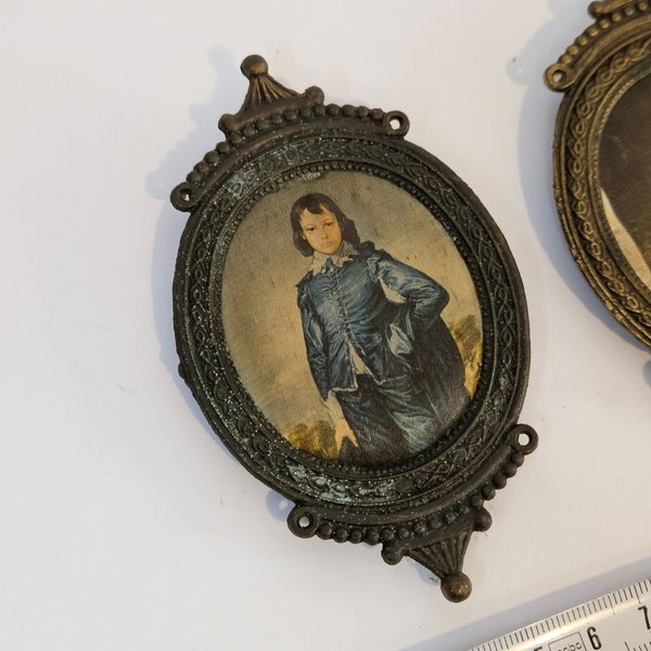 Par de portaretratos antiguos italianos en tela - imagen 3