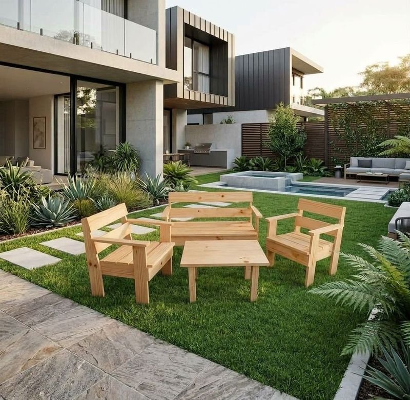 Juego de Muebles de Exterior en Madera Clara