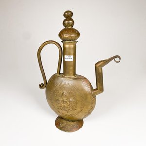 Cafetera Turca Antigua de Bronce Decorada, Altura 35 cm - imagen 1