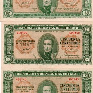 Lote de 3 Billetes de 50 Centésimos Uruguayos - Año 1939 - imagen 1