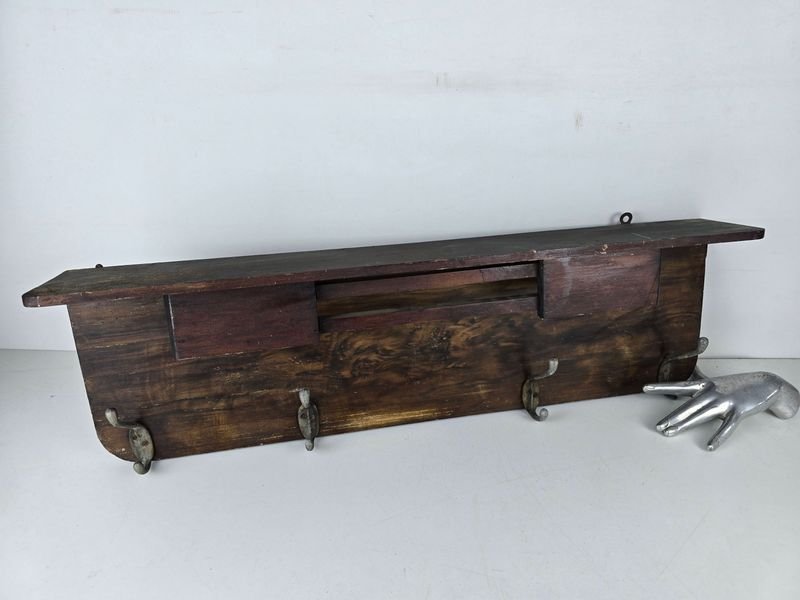 Repisa Antigua de Madera con Ganchos para Colgar