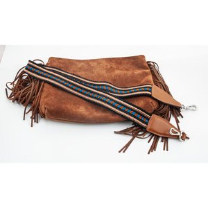 Cartera de Cuero Marrón con Flecos y Correa Estampada - imagen 3