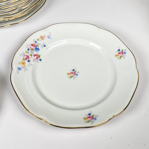 Diecisiete platos llanos de porcelana checa, decoración floral diámetros 23 cm - imagen 4
