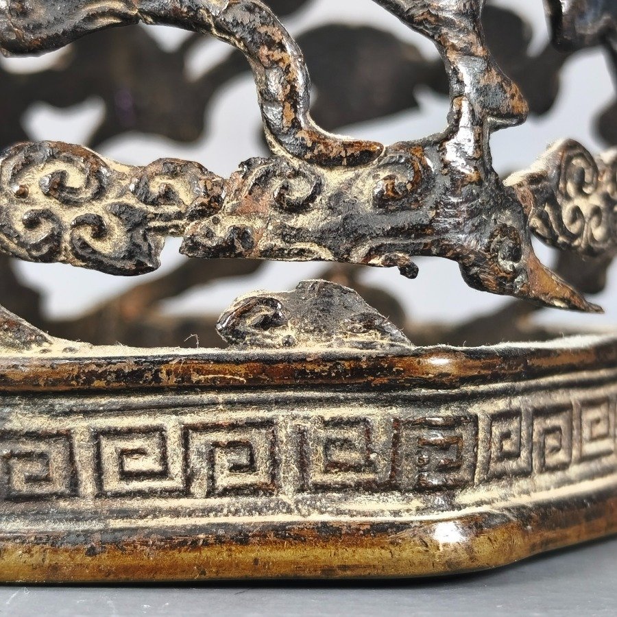 Antiguo bitong chino hexagonal en bronce reticulado, dinastía Qing - imagen 6