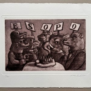 Grabado "El camello, el elefante y el mono" de Luis Alberto Solari (155/200) - imagen 2