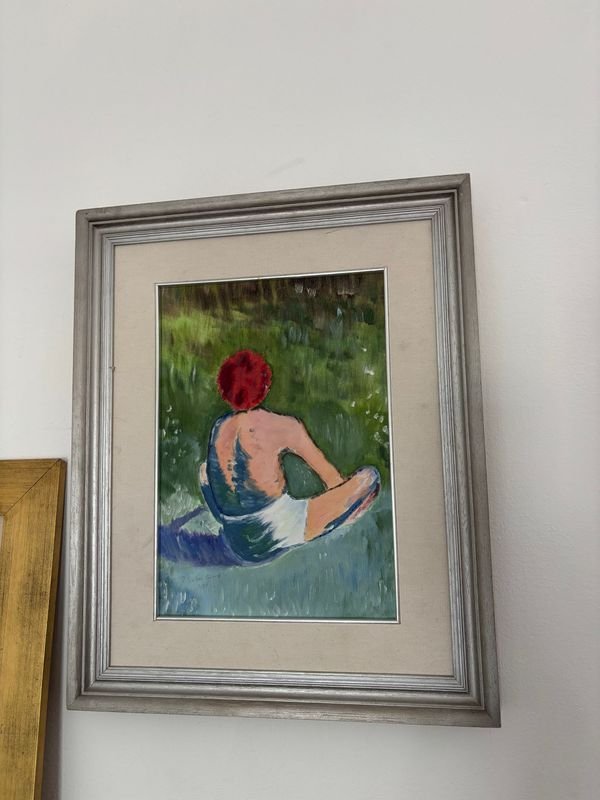 Óleo "Joven Sentado" por Rubén R. Santana Alfonso, Interpretación de Émile Bernard
