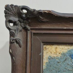 Oleo sobre Lienzo: Paisaje con Árboles y Mar, Firmado J. Hernández, Marco Tallado - imagen 10