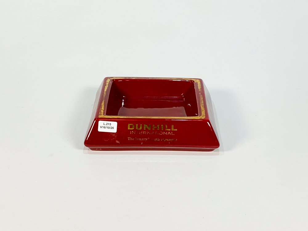 Cenicero Cuadrado Dunhill International Cerámica Bordó Dorado 18x18cm
