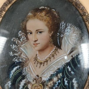 Par de Miniaturas Pintadas a Mano y Firmadas con Marcos de Bronce Estilo Francés - imagen 6